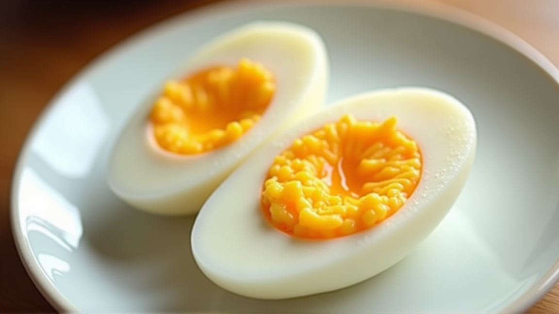 半熟煮卵と固ゆで煮卵を並べた断面写真