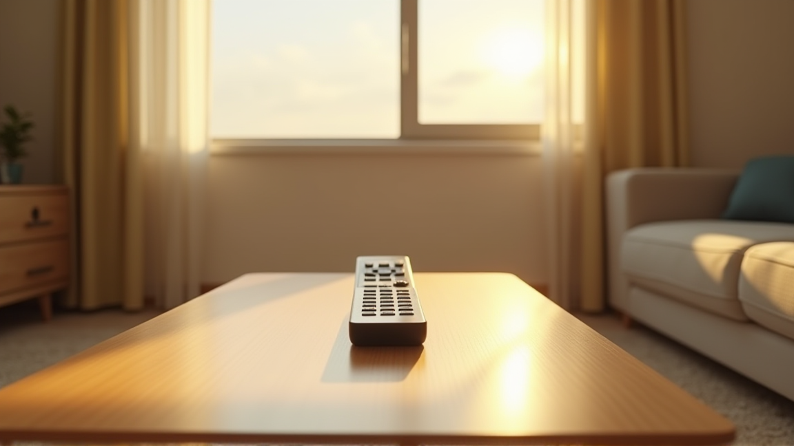 きれいに掃除されたリモコンがあるすっきりしたリビング