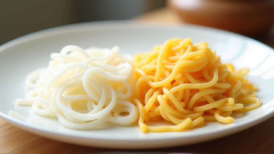 劣化した乾麺と新鮮な乾麺の比較