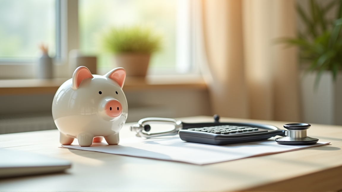 貯金箱と健康保険のイメージ