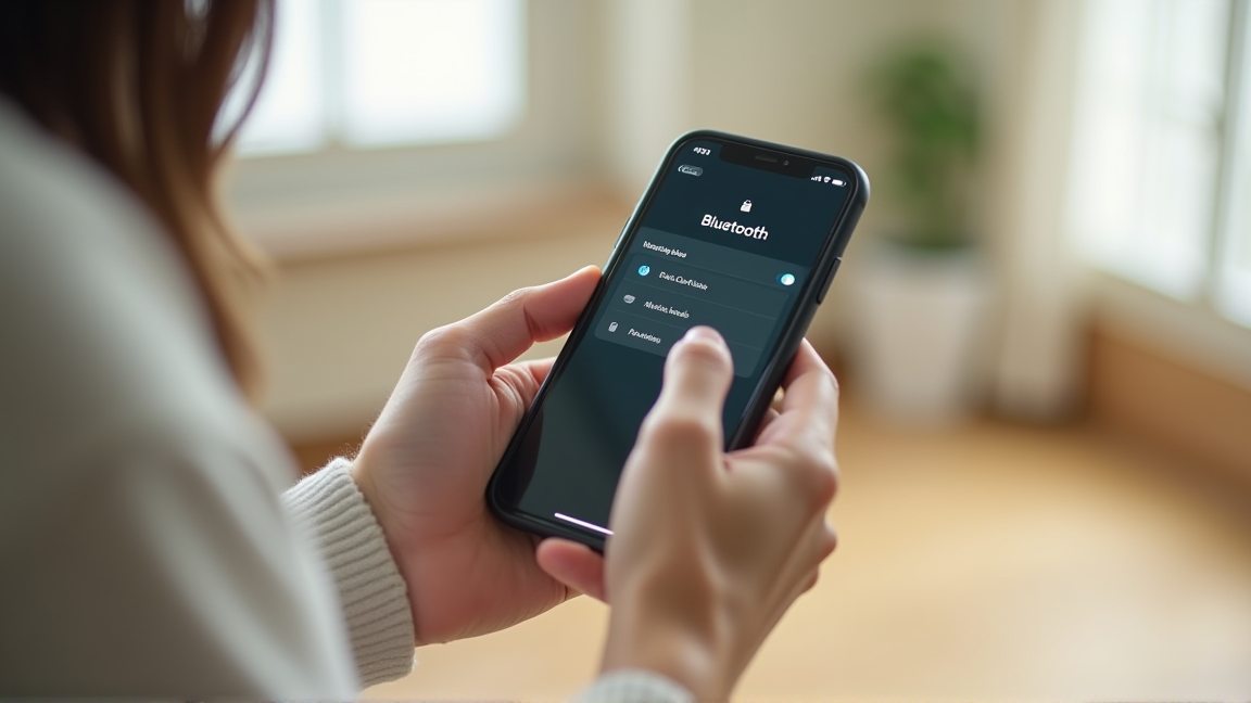 スマートフォンのBluetooth設定画面を操作する手元