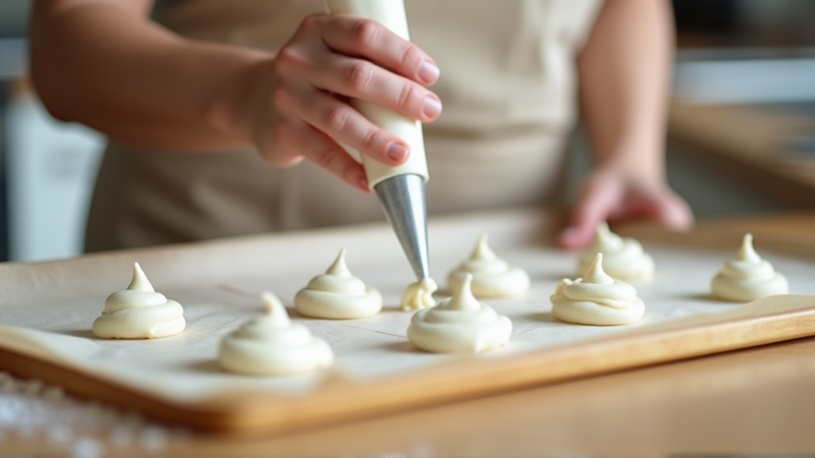 ホイップクリームを絞り袋で小分けにする手元