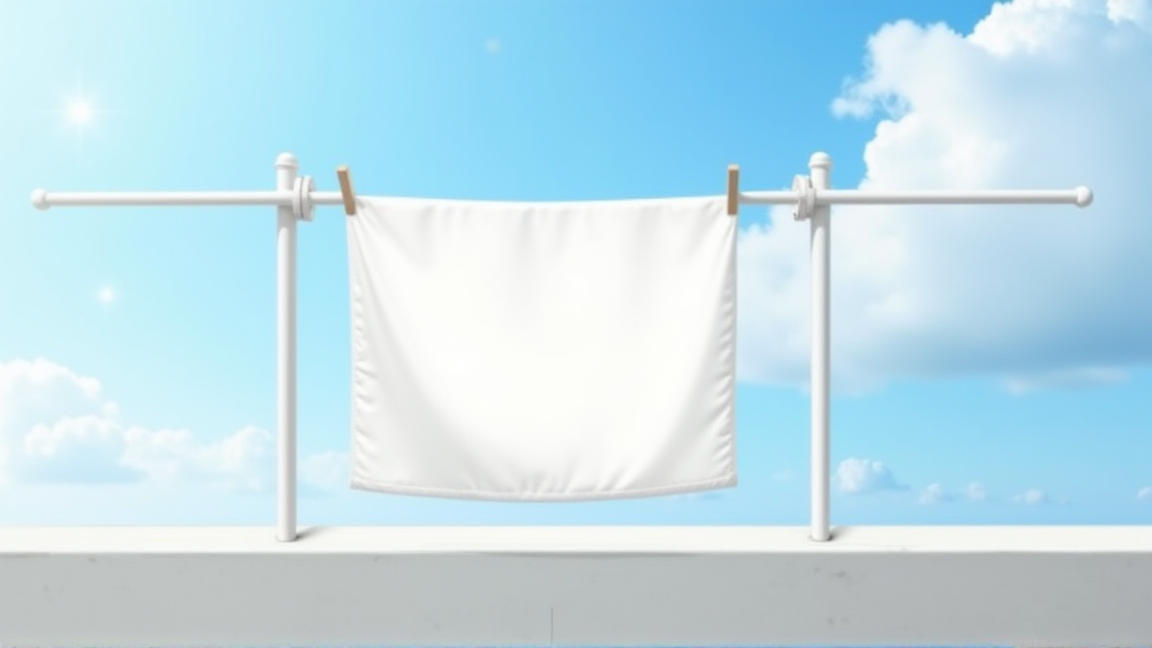 ベランダでM字型にシーツを干している様子