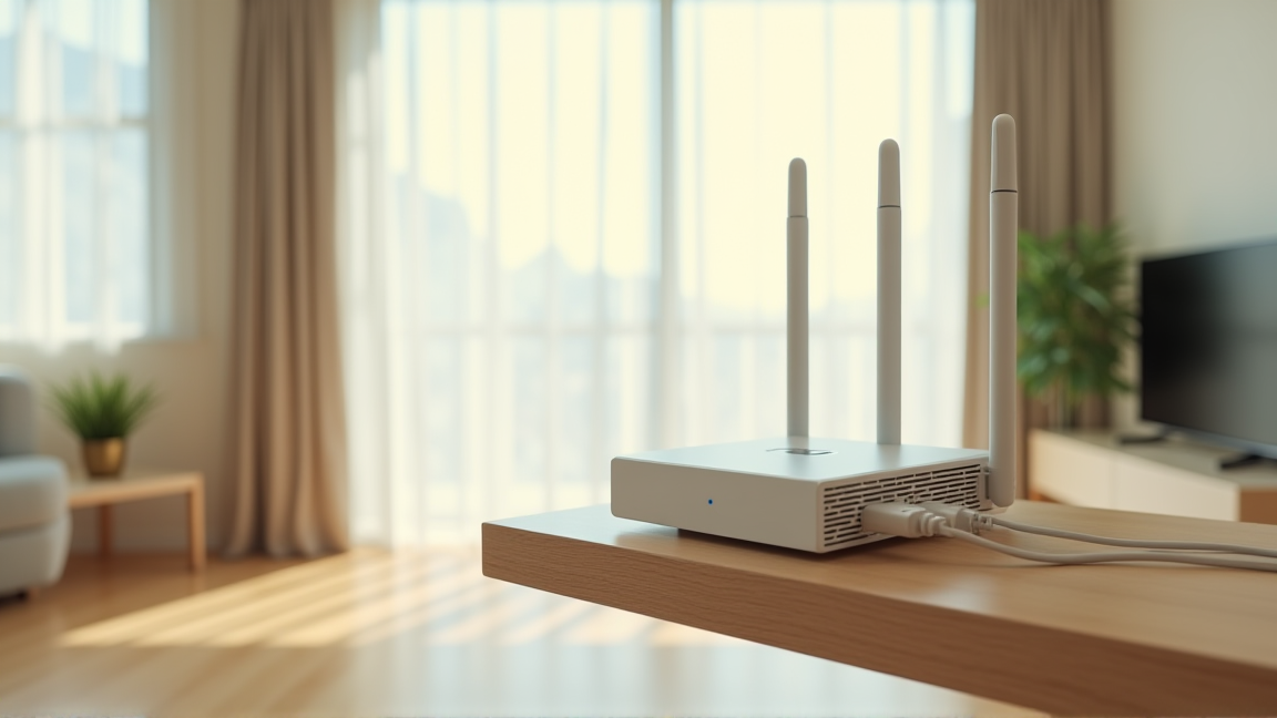 リビングの棚の上に設置されたWiFiルーター