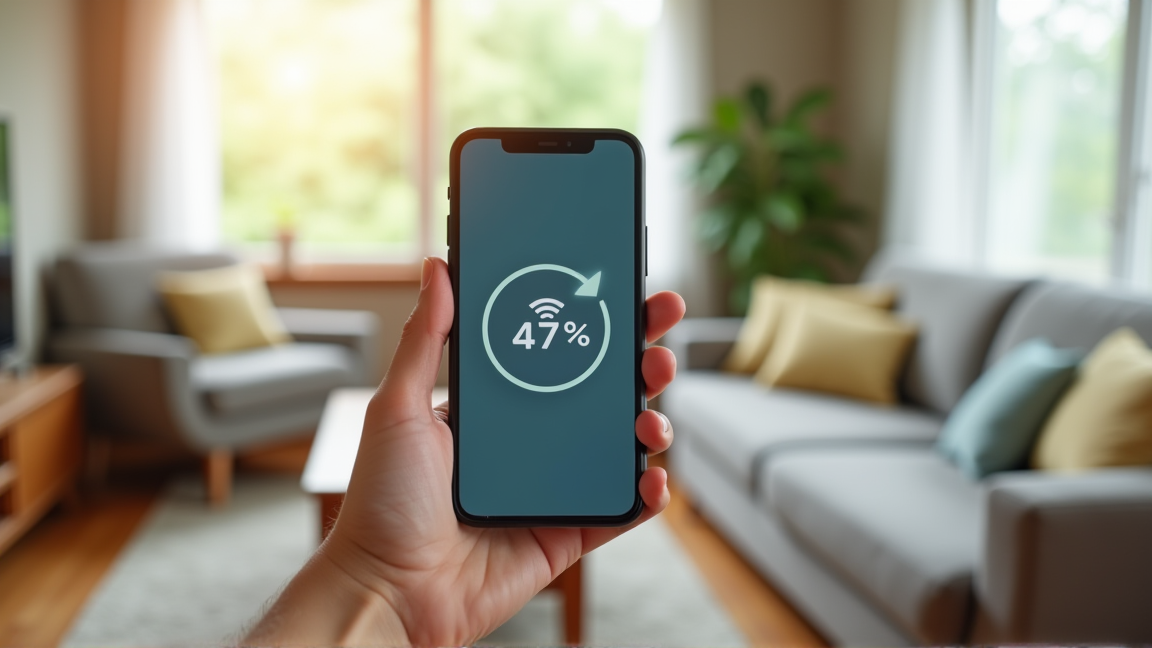 スマートフォンでWiFi速度テストをしている画面