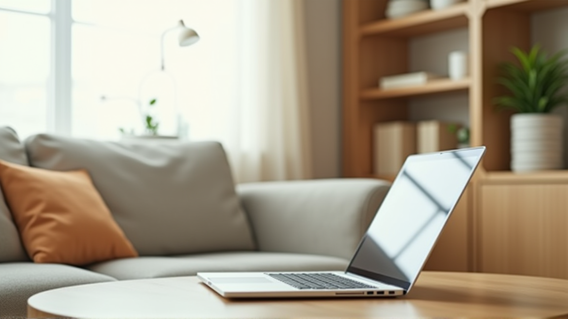 快適にノートパソコンを使っているリビングの様子