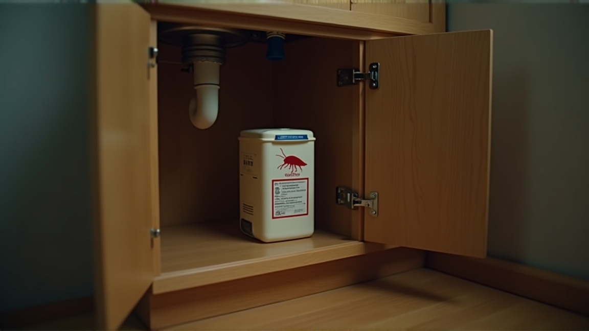 キッチンのシンク下に置かれたゴキブリ用駆除剤