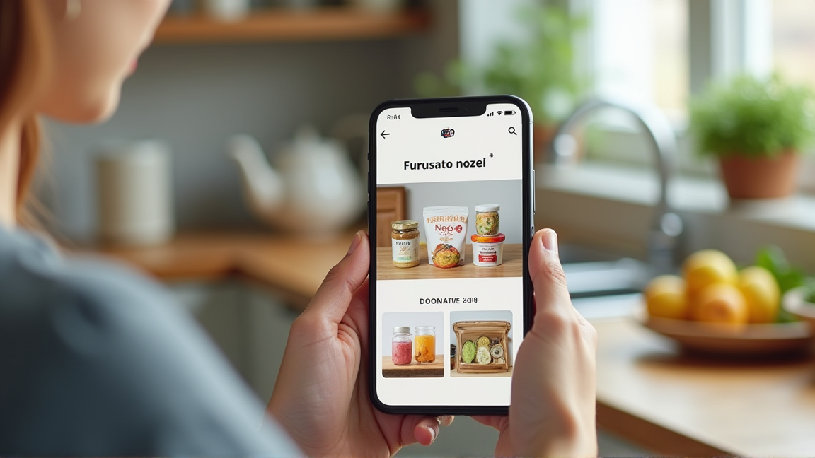 スマートフォンでふるさと納税サイトを閲覧する様子