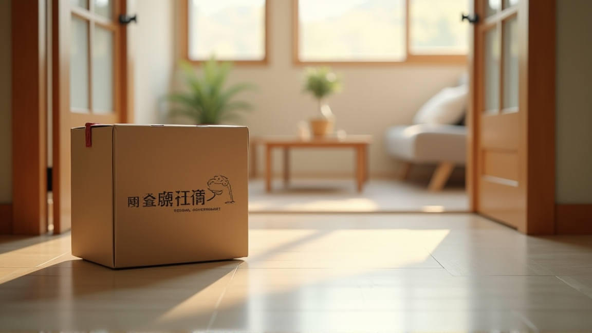 ふるさと納税の返礼品が届いた玄関先の段ボール