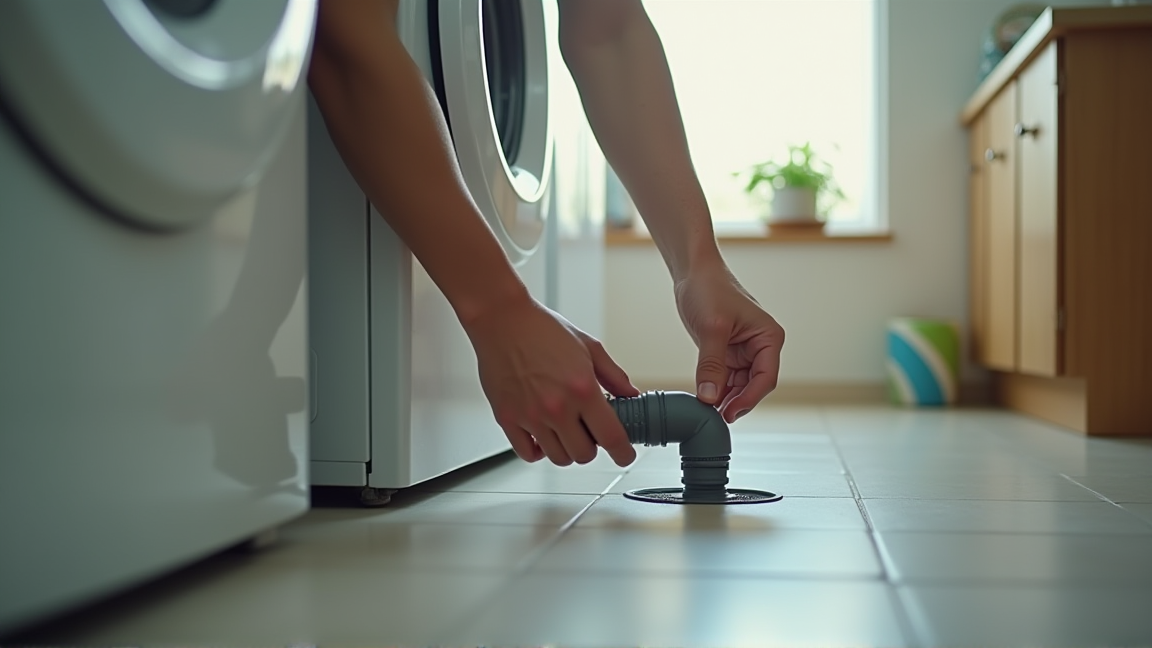 洗濯機の排水口まわりを確認している様子