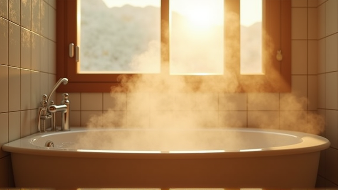 温かそうな湯気が立つ浴室の全景