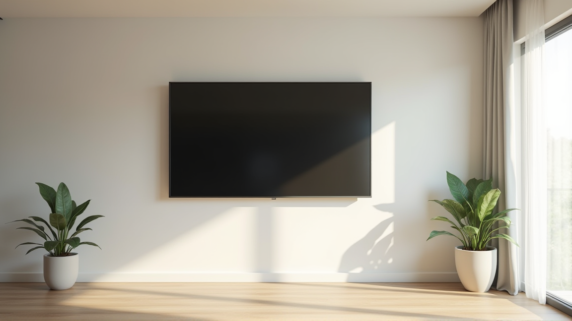 リビングに設置された大型テレビの画面がきれいに輝いている様子