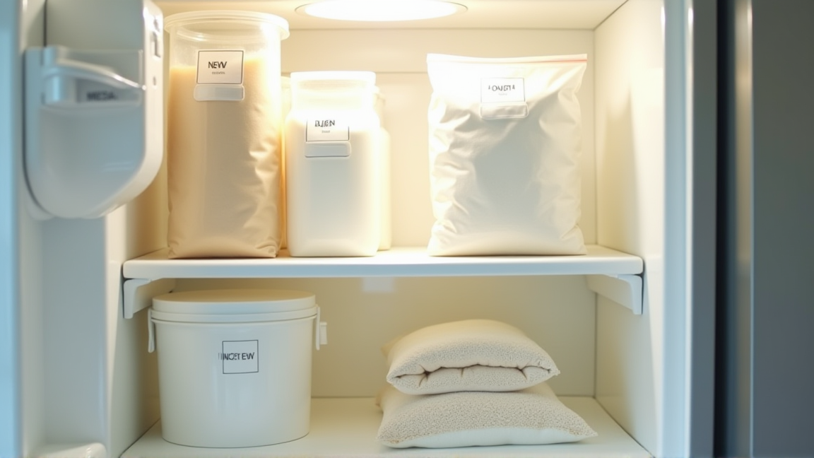 冷蔵庫の中で整理された粉もの保存容器