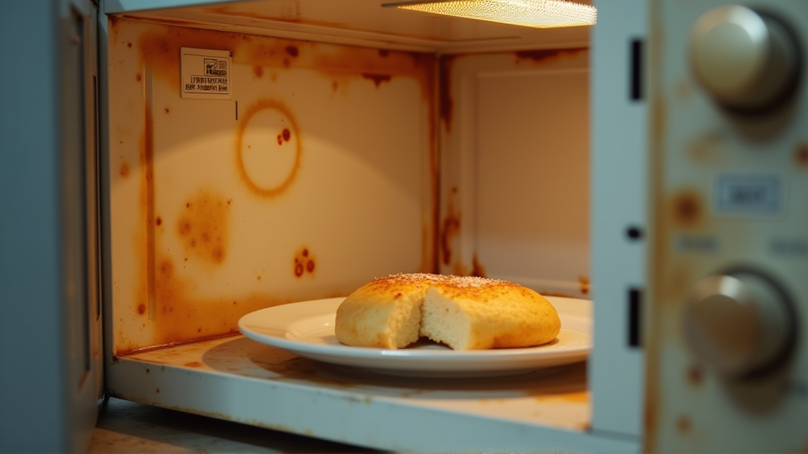 電子レンジ庫内にこびりついた焦げ汚れ