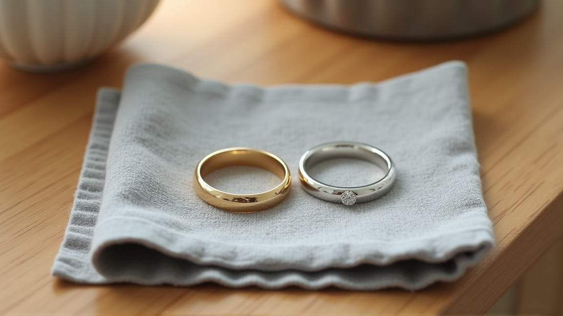 ゴールドとシルバーの指輪が並んでいる様子