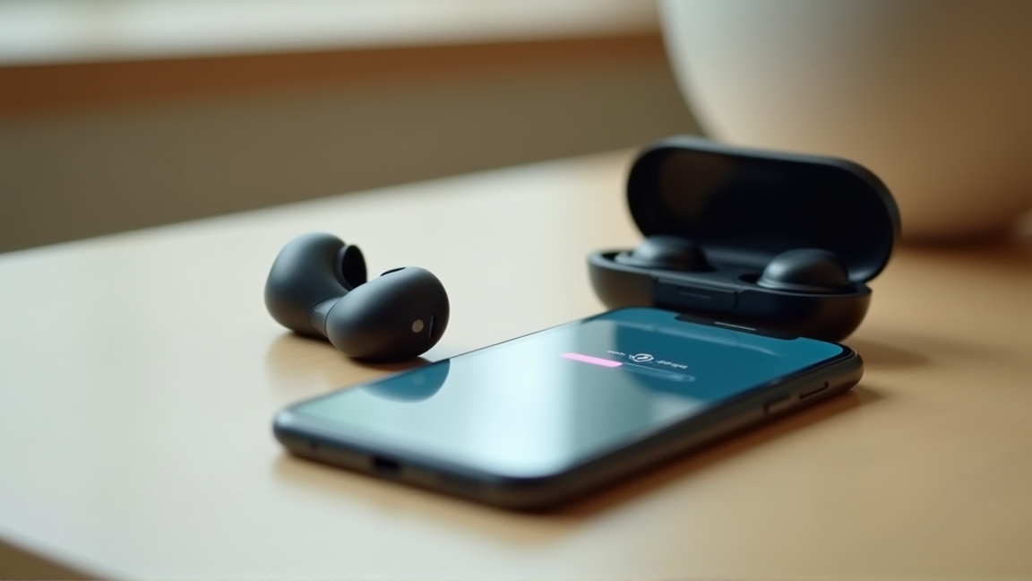 スマホアプリでイヤホンのファームウェアを更新する画面