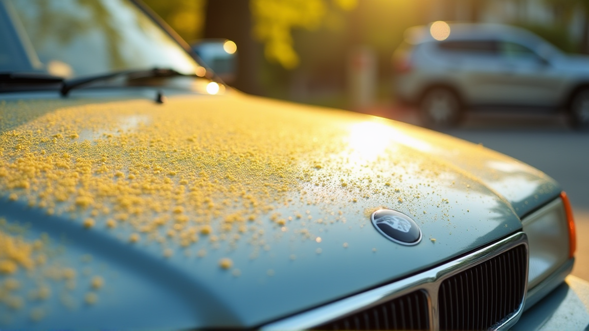 黄砂が積もった車のボンネット