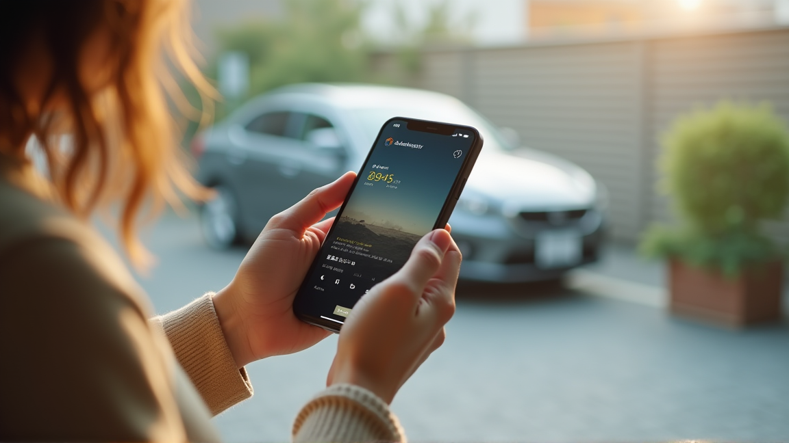 スマートフォンで天気予報の黄砂情報をチェックする手元