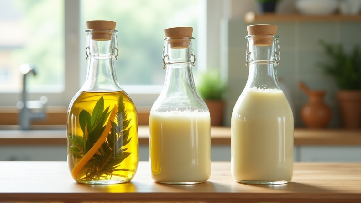 ガラス瓶に入った3種類の手作りドレッシング