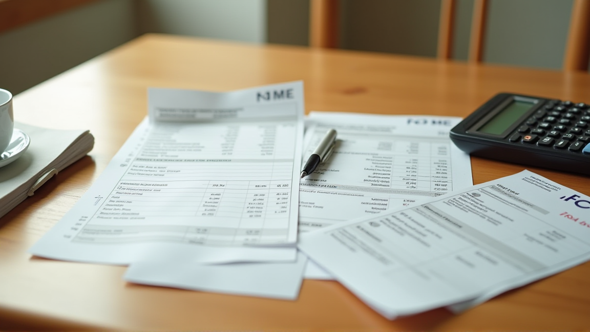 4人家族の光熱費の請求書と電卓