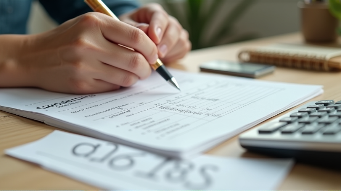 請求書を見ながらノートに記録する手元