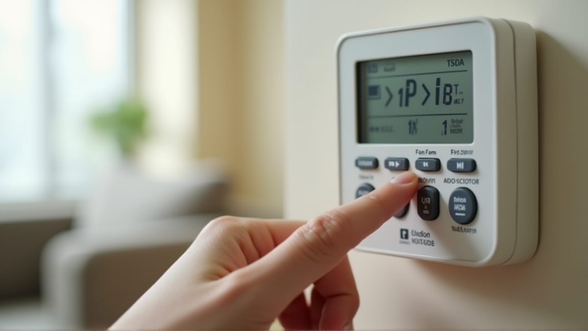 エアコンのリモコンで送風モードを設定する手元