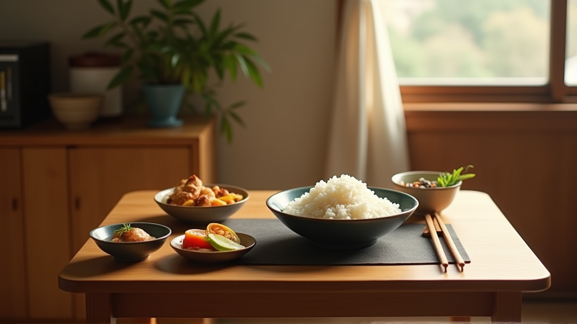 一人分の夕食が盛り付けられたテーブル