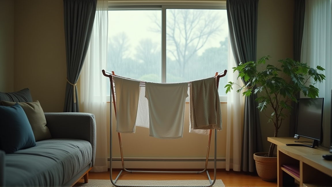 梅雨時期に部屋干しされた洗濯物