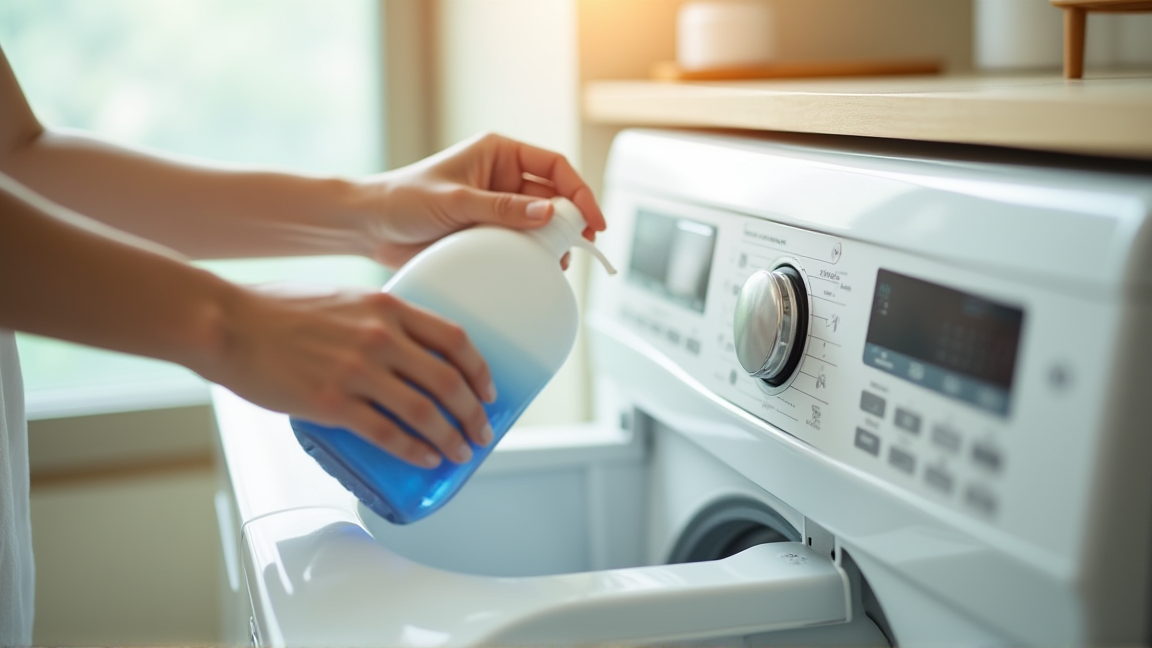 洗濯機に洗剤を入れる手元