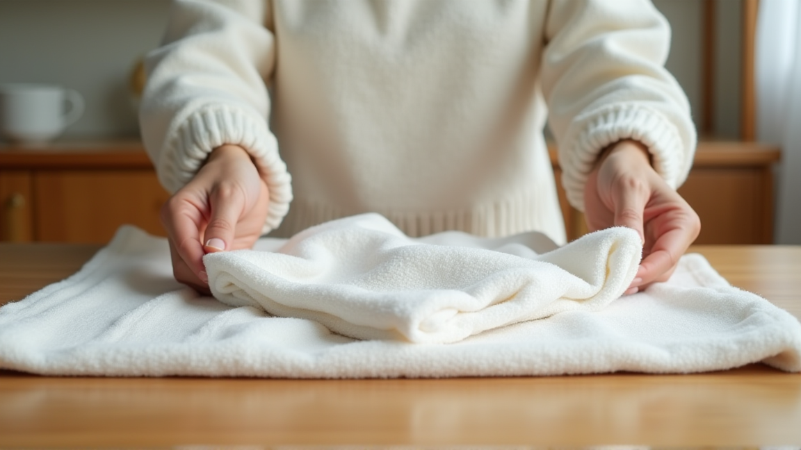 きれいに乾いた洗濯物を畳んでいる手元