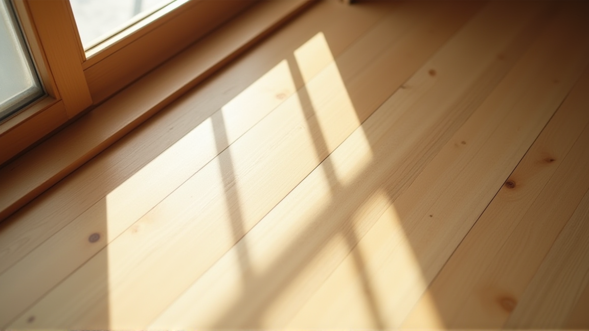 フローリングの黒ずみを確認する様子