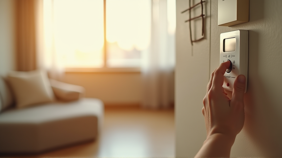 エアコンのリモコンで温度を設定する手元