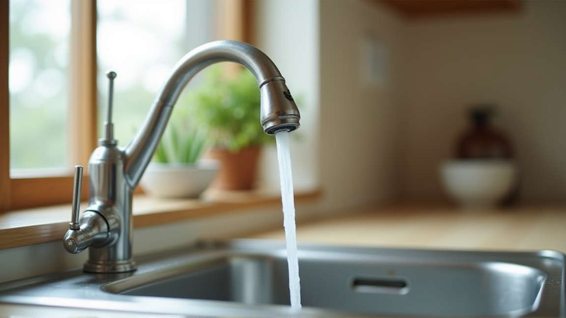 修理後に正常に使える蛇口から水を出す様子