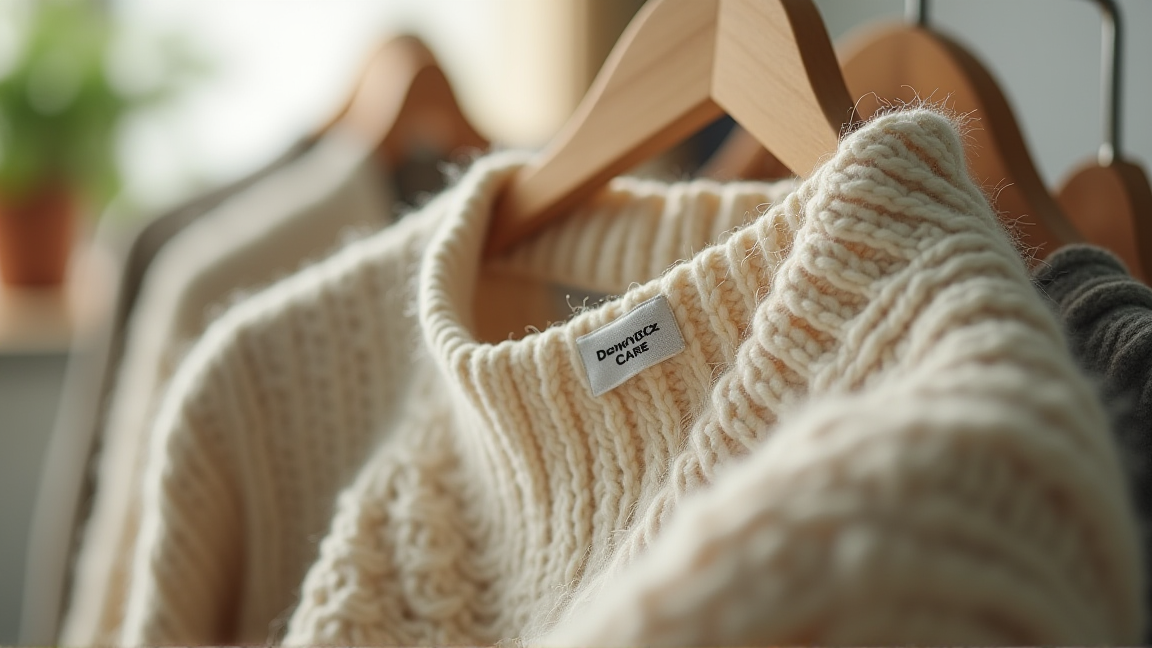 ウールセーターと洗濯タグのアップ