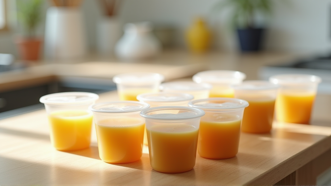 味噌汁を小分け容器に入れて冷凍準備をしている様子