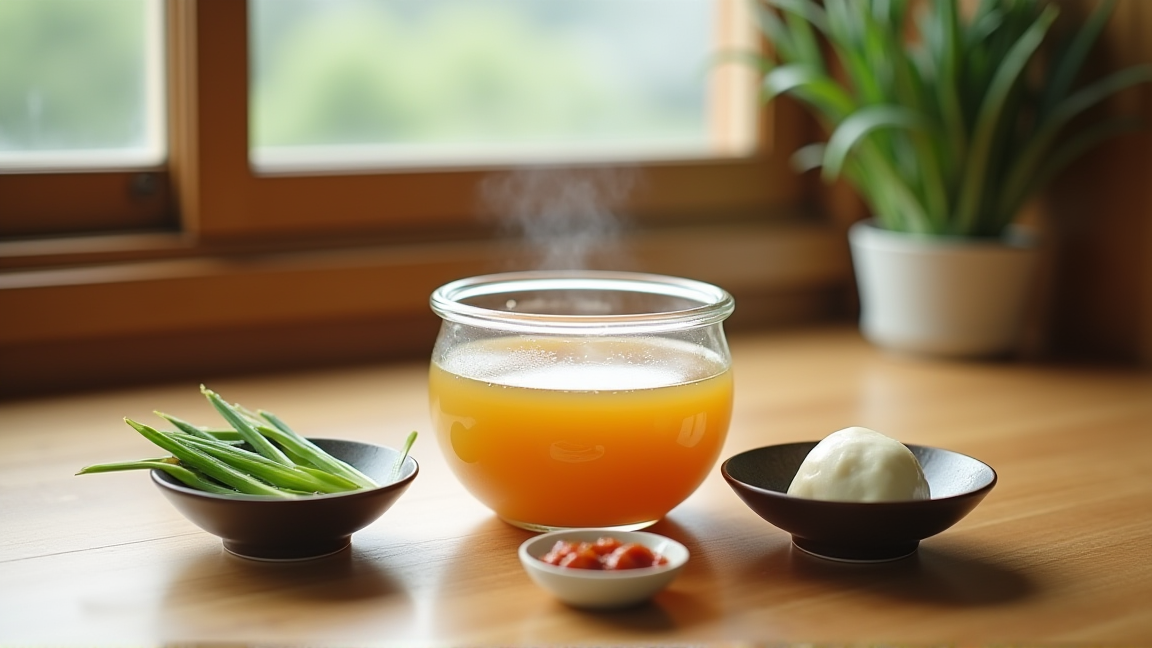 清潔な保存容器に入った味噌汁と薬味が食卓に並んでいる様子