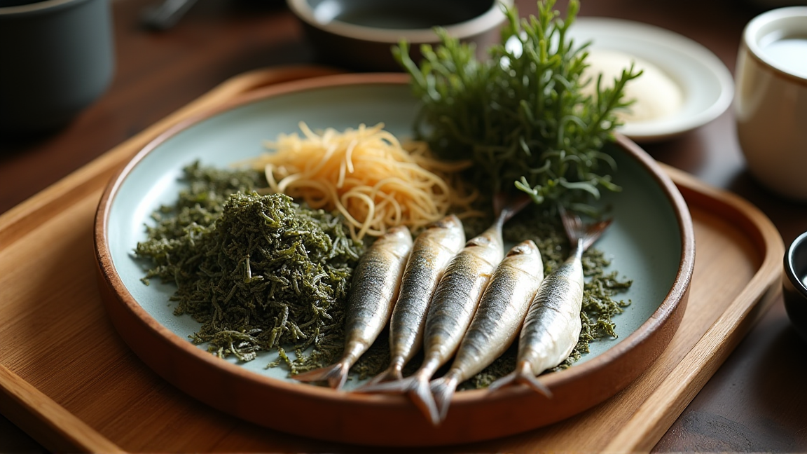 さまざまな出汁素材が並んだキッチンの様子