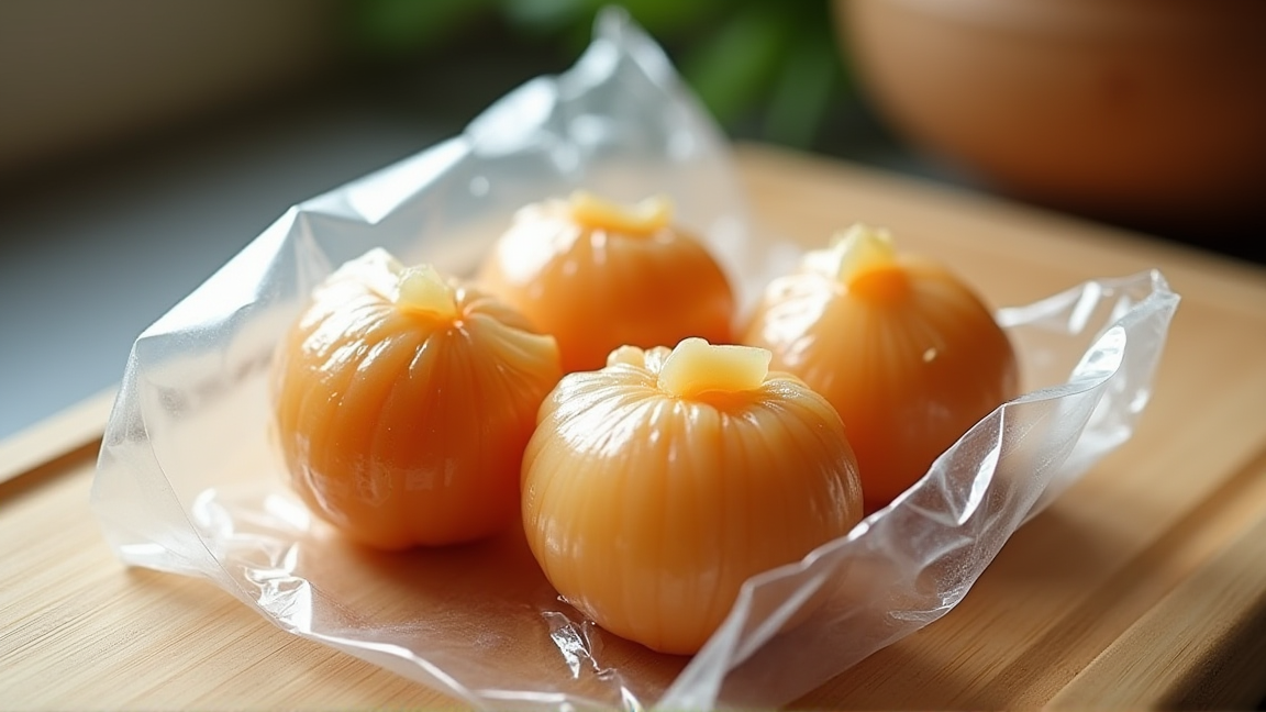 小分けにラップされた飴色玉ねぎが保存袋に入っている様子
