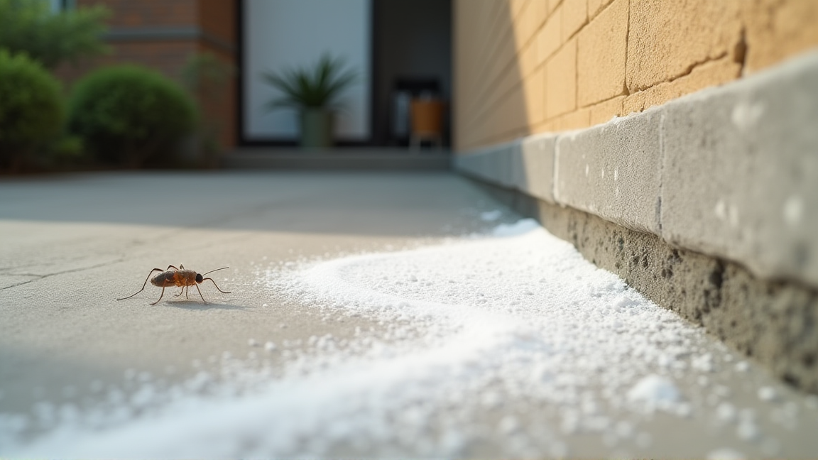 家の外周に粉末タイプの忌避剤を散布している様子