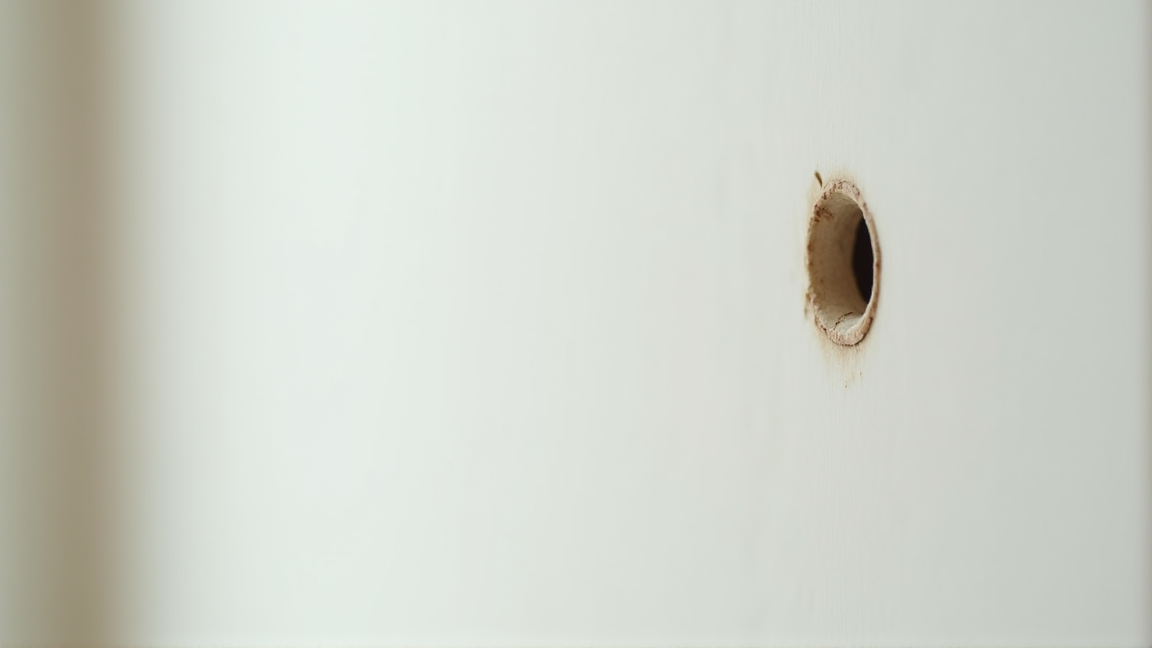 賃貸の壁にあいた小さなネジ穴のアップ
