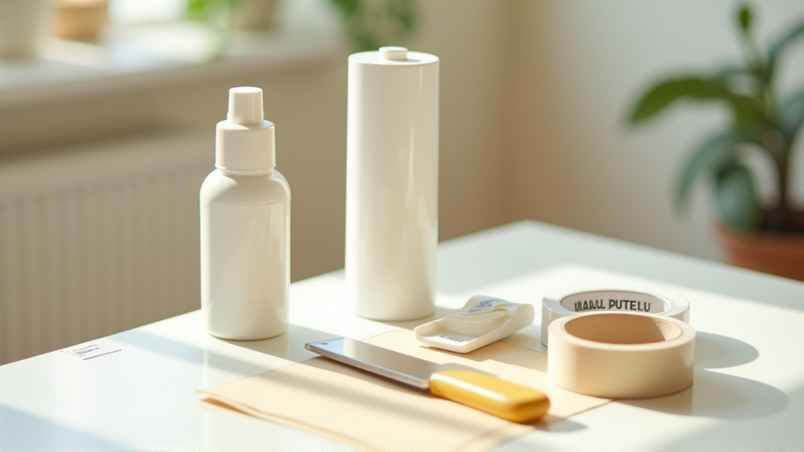 100均で買える壁の補修グッズが並んでいる様子