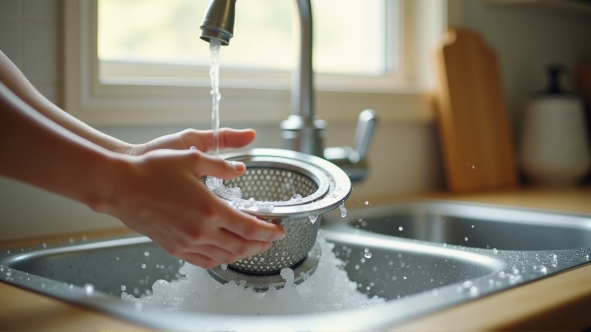 シンクでフィルターをつけ置き洗いしている手元