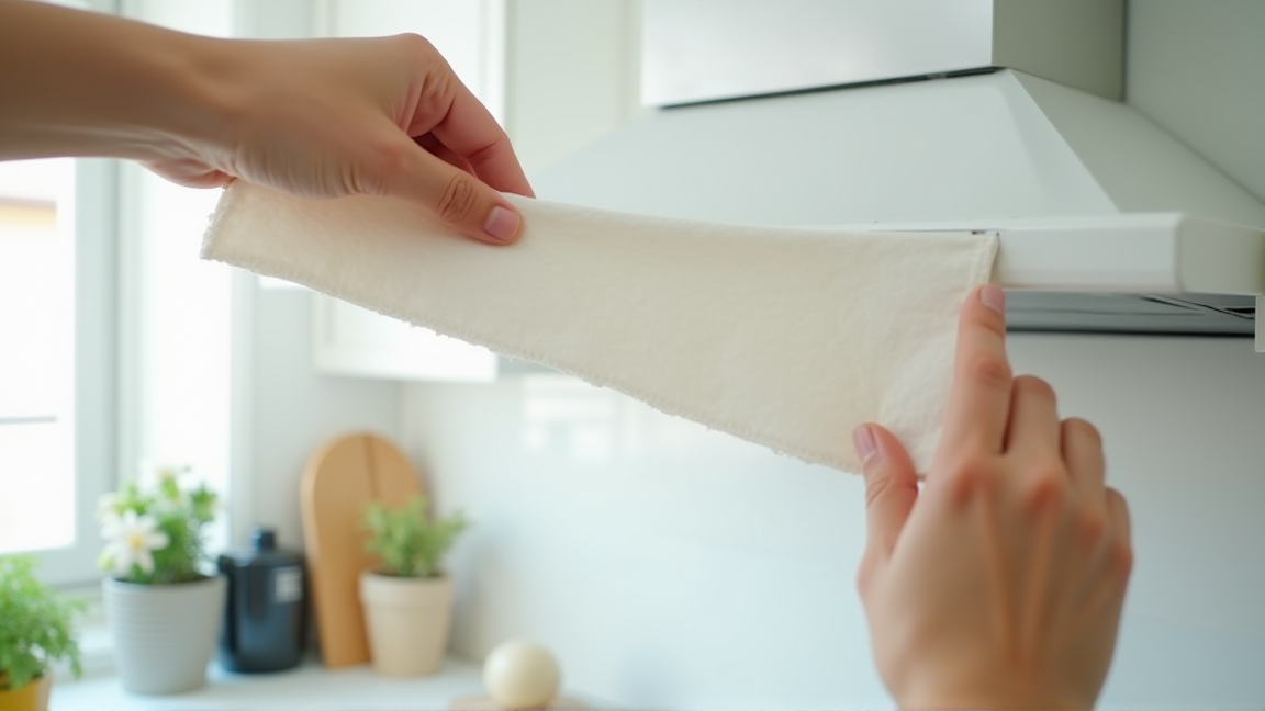 キッチンの換気扇に不織布フィルターを取り付ける手元