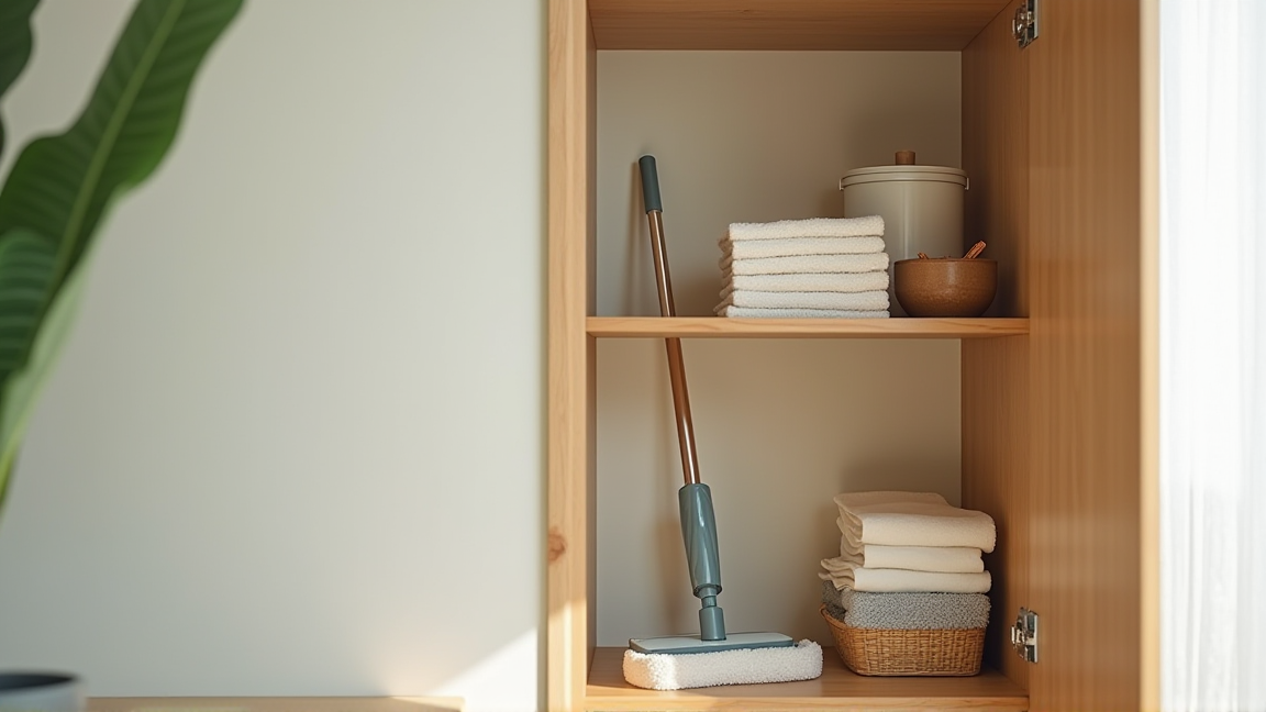 掃除道具が整頓された収納スペース