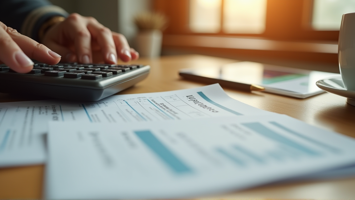 電卓で保険料を計算する手元