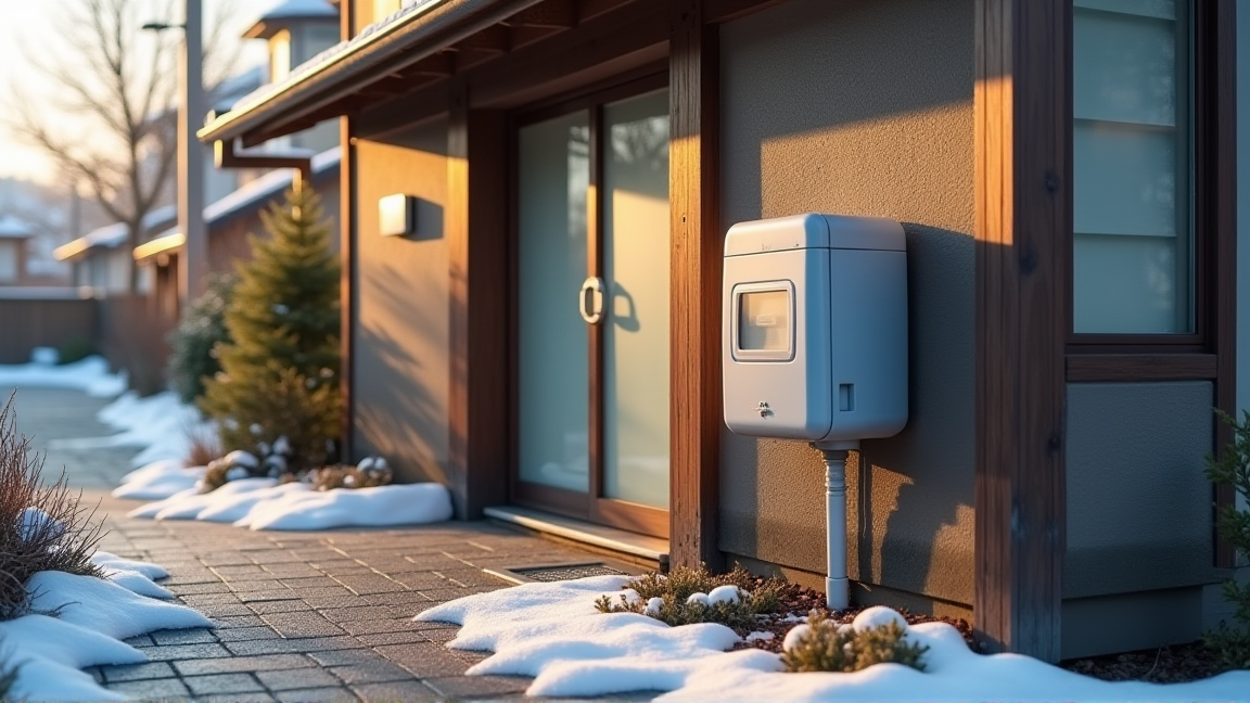 冬の住宅の水道メーターボックス