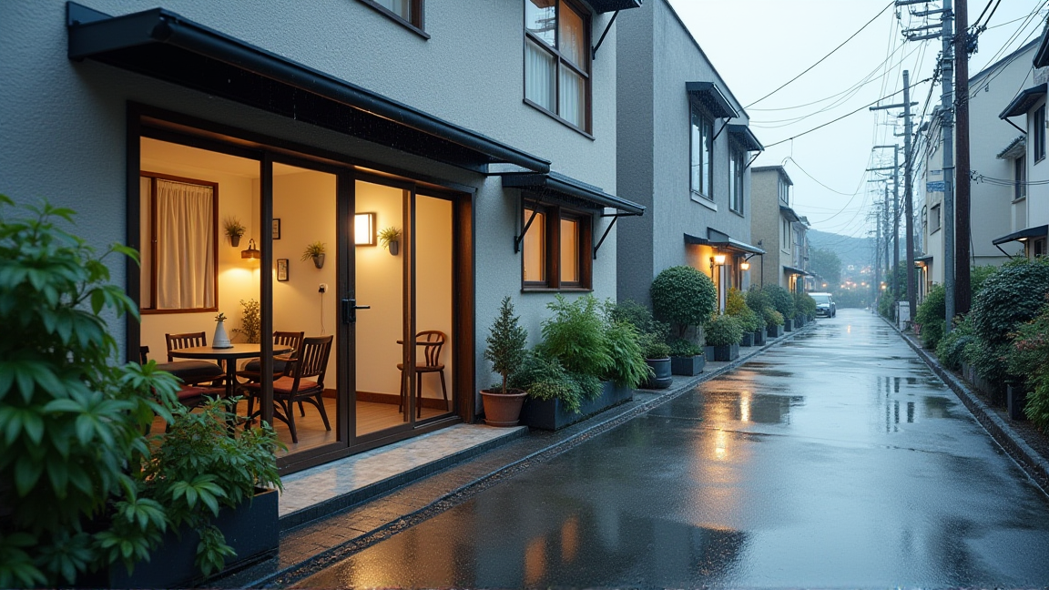 雨上がりの賃貸マンション外観