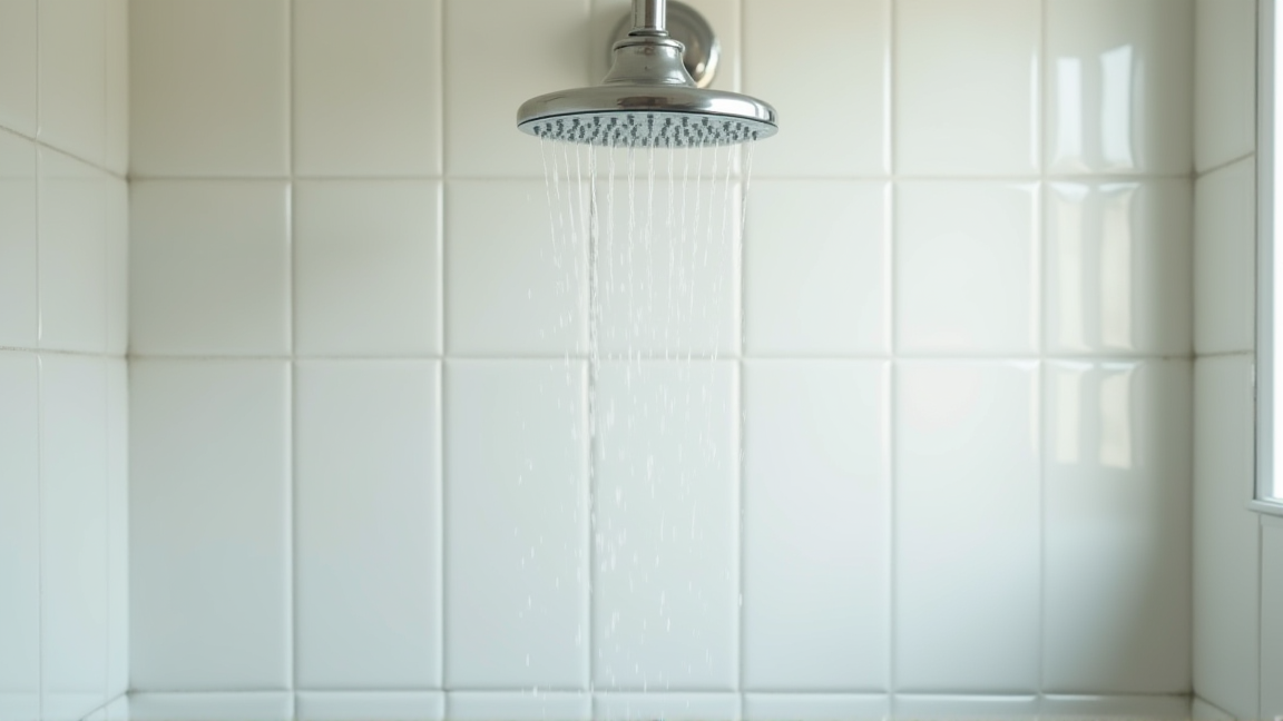アパートの浴室でシャワーの水が弱く出ている様子