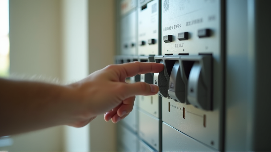 分電盤のブレーカースイッチを確認している手元