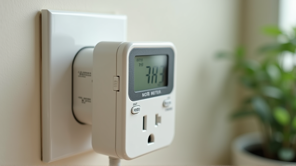 ワットチェッカーでコンセントの消費電力を計測している様子